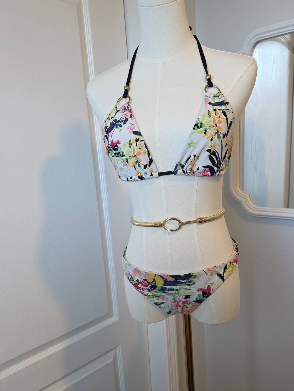 VITAMIN A COSMO DELUXE HALTER BIKINI SWIM TOP WHITE MULTI LARGE